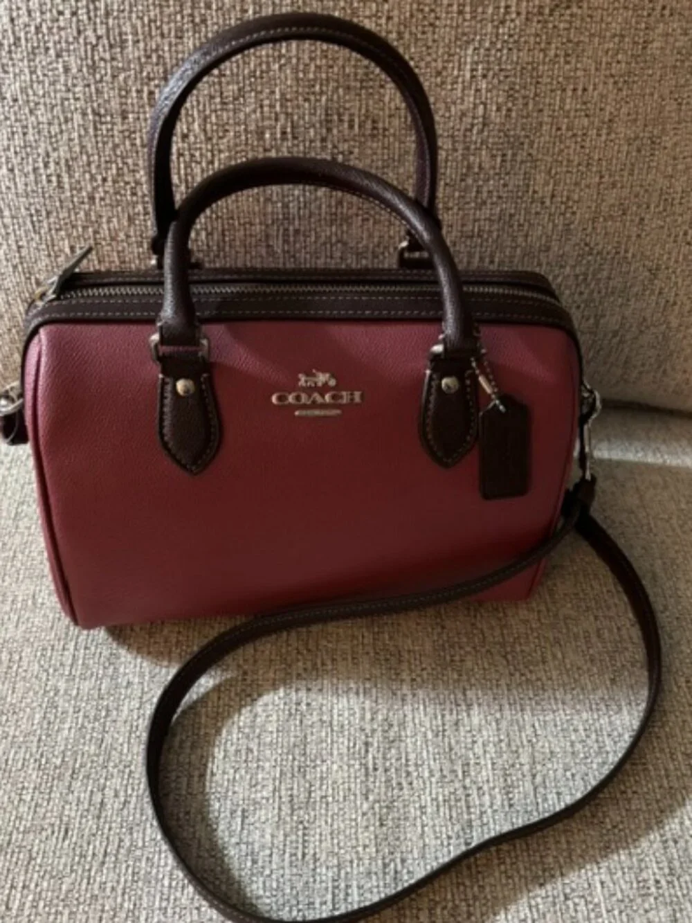 Coach NWOT Rowan Leather Satchel Raspberry Pink/Brown Adjustable Crossbody Strap